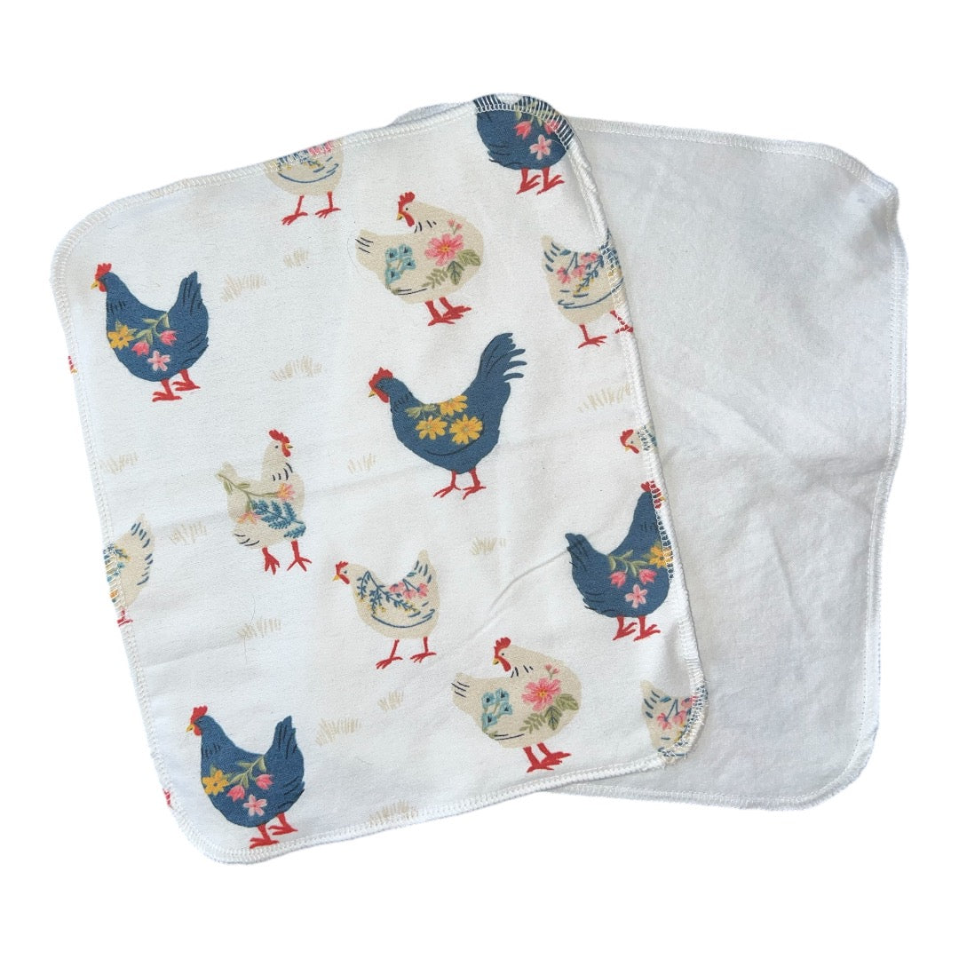 Floral Chickens 2ply flannel reusable paper towels / napkins