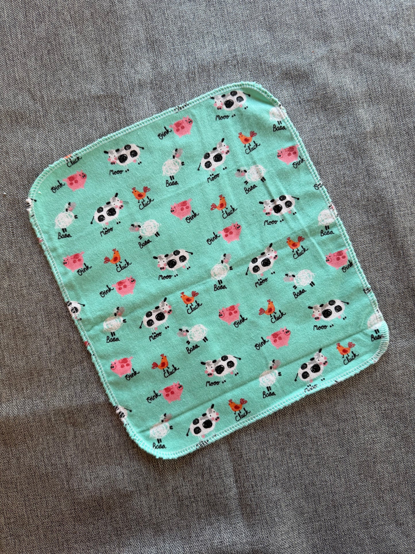 Cute Farm on Mint 1ply flannel reusable paper towels