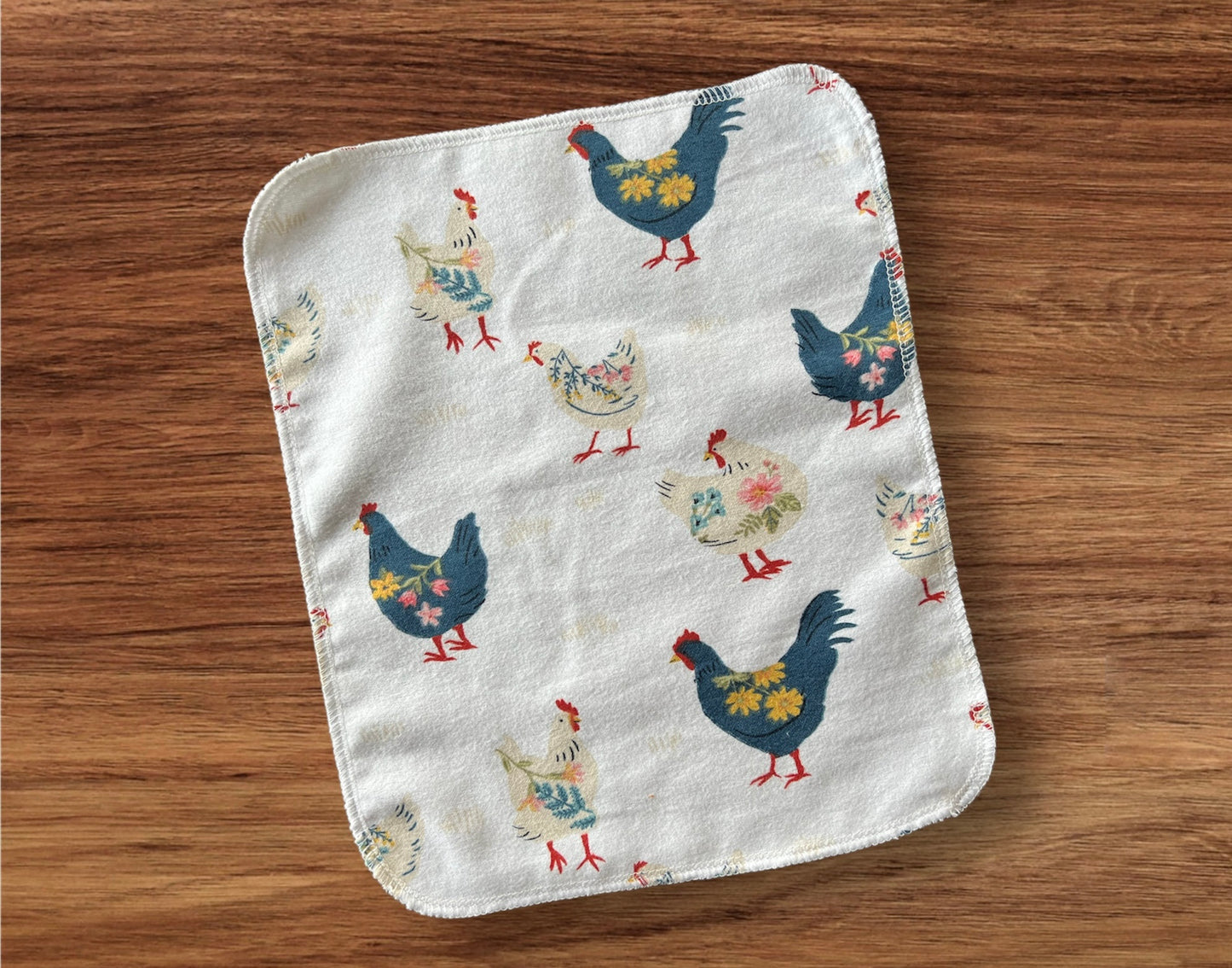 Floral Chickens 1ply flannel reuseable paper towels