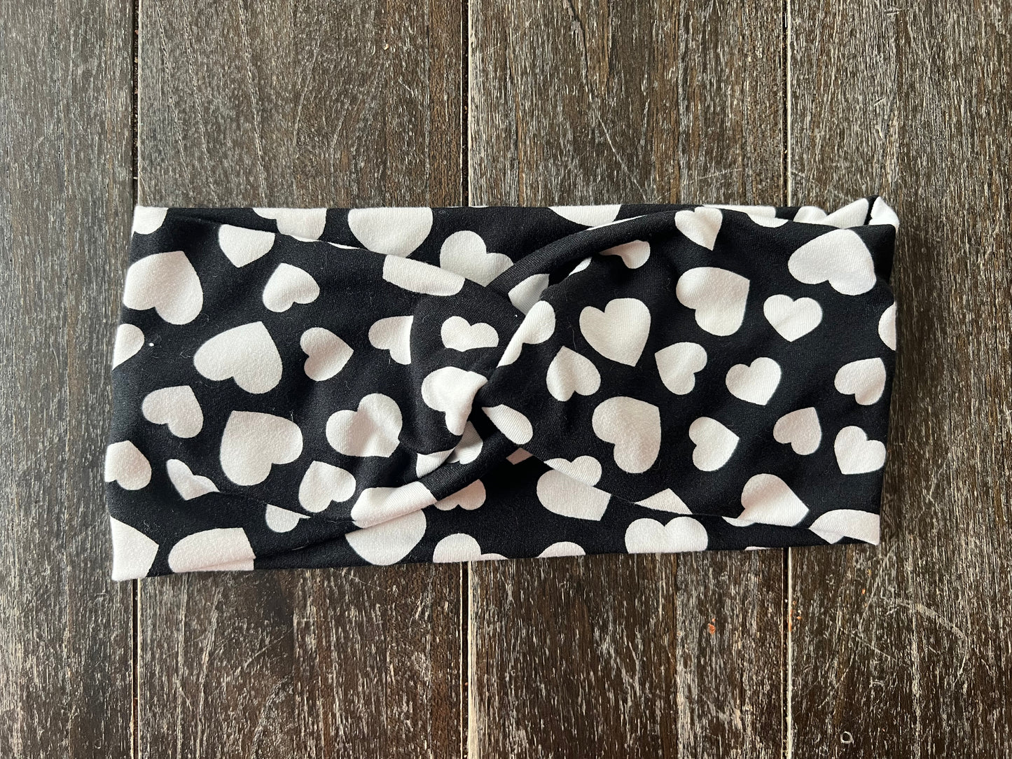 White hearts on Black Adult Headband