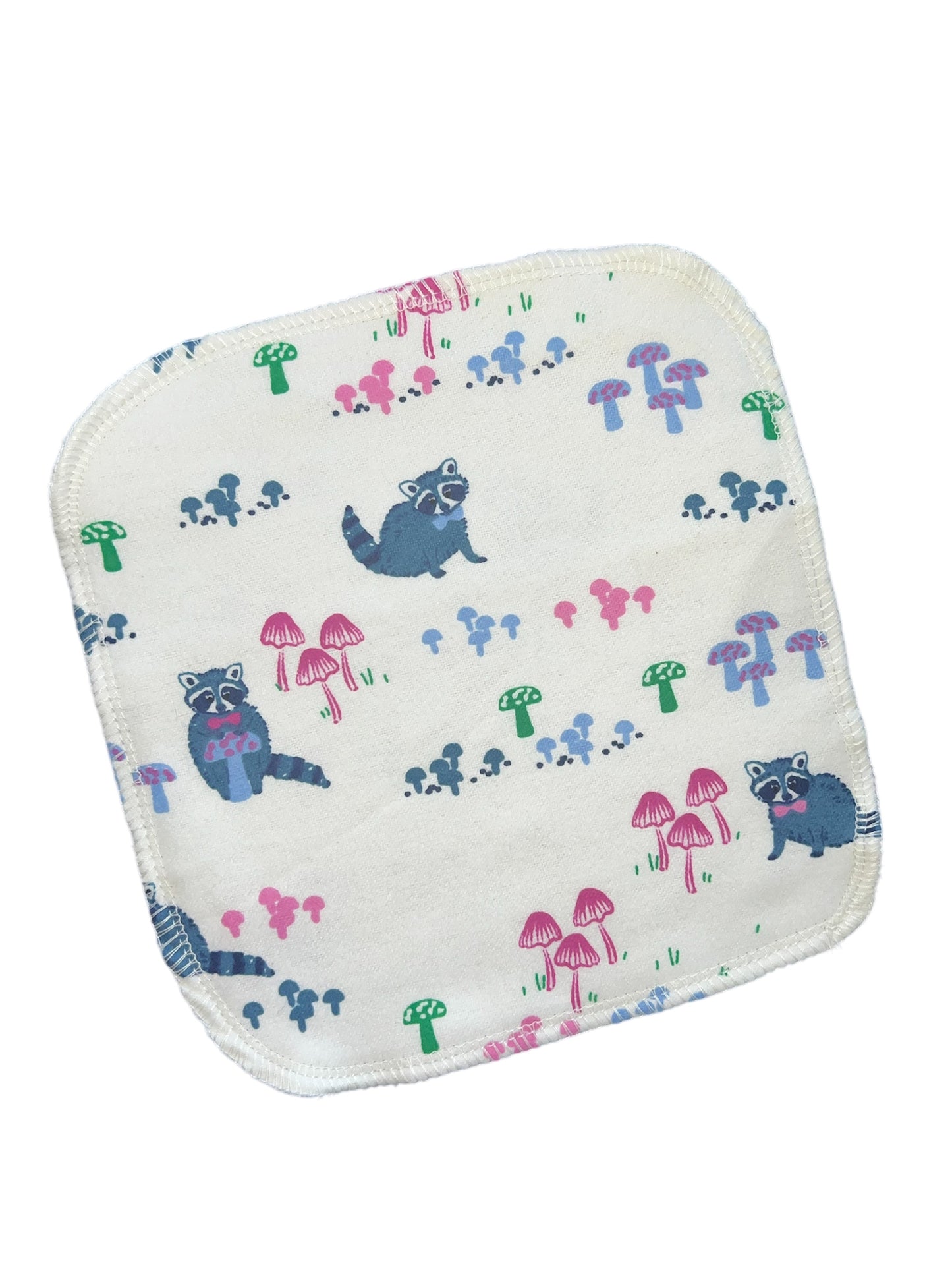 Dapper Racoons & Mushrooms 2ply flannel cloth wipes