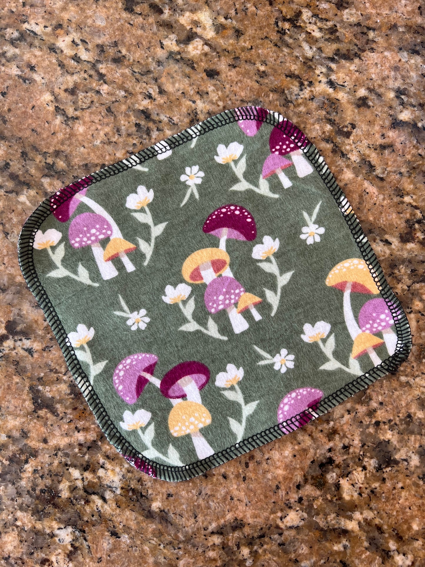 Mushrooms on Green 2ply flannel cloth wipes