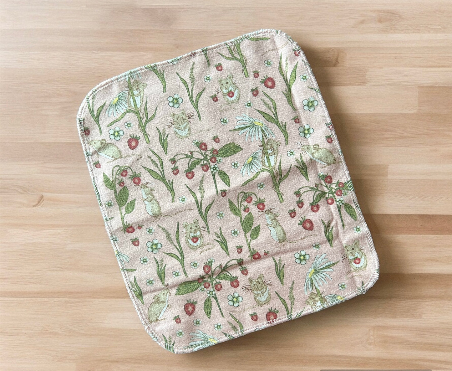 Strawberry Fieldmouse 1ply flannel reusable paper towels