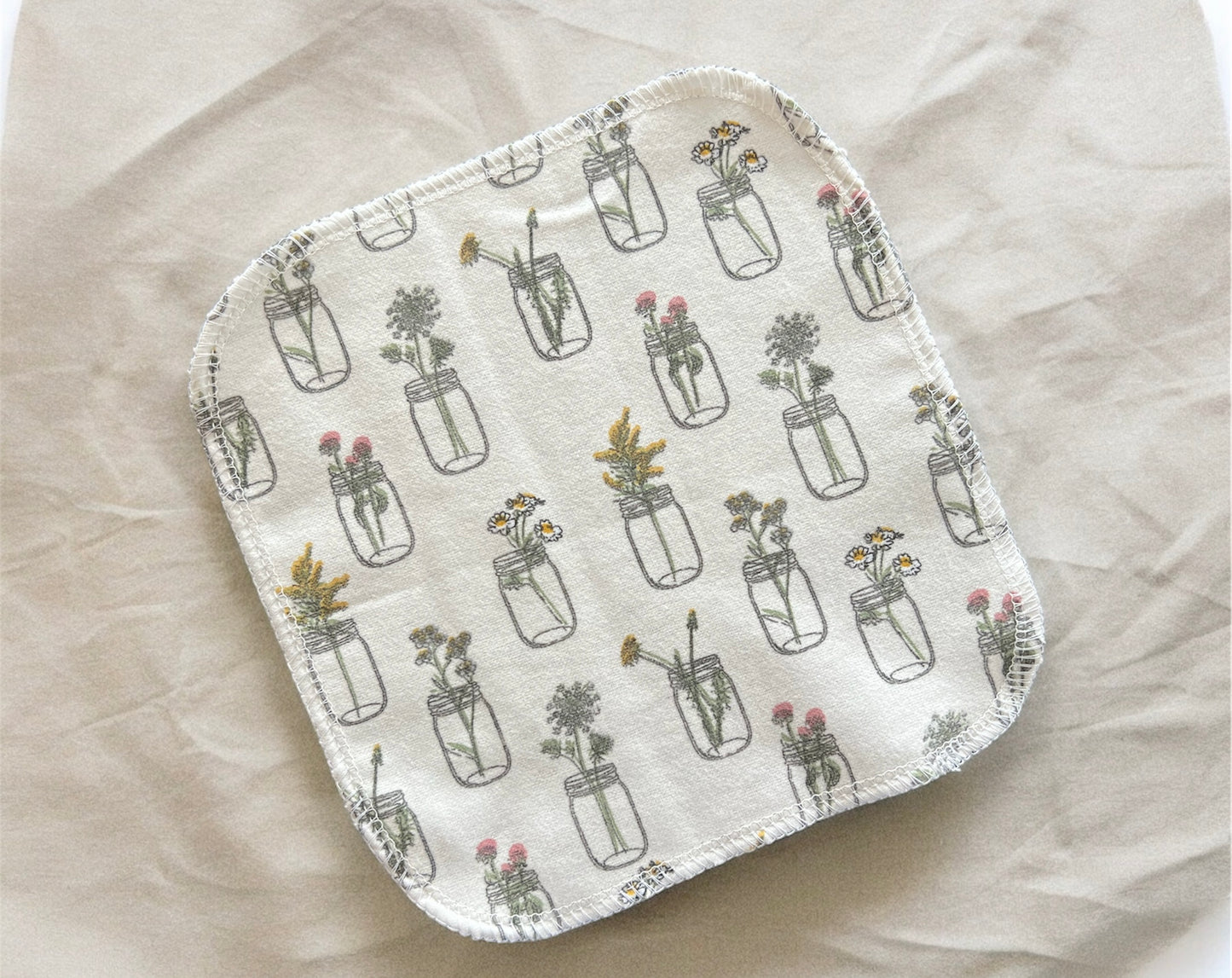 Floral Jars 1ply flannel cloth wipes
