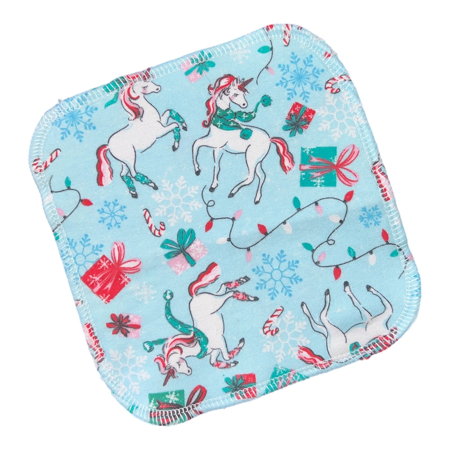 Holiday Unicorns 2ply flannel cloth wipes