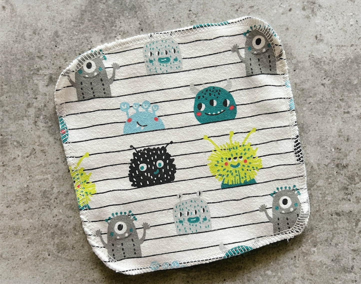 Cute Monsters 1ply flannel cloth wipes