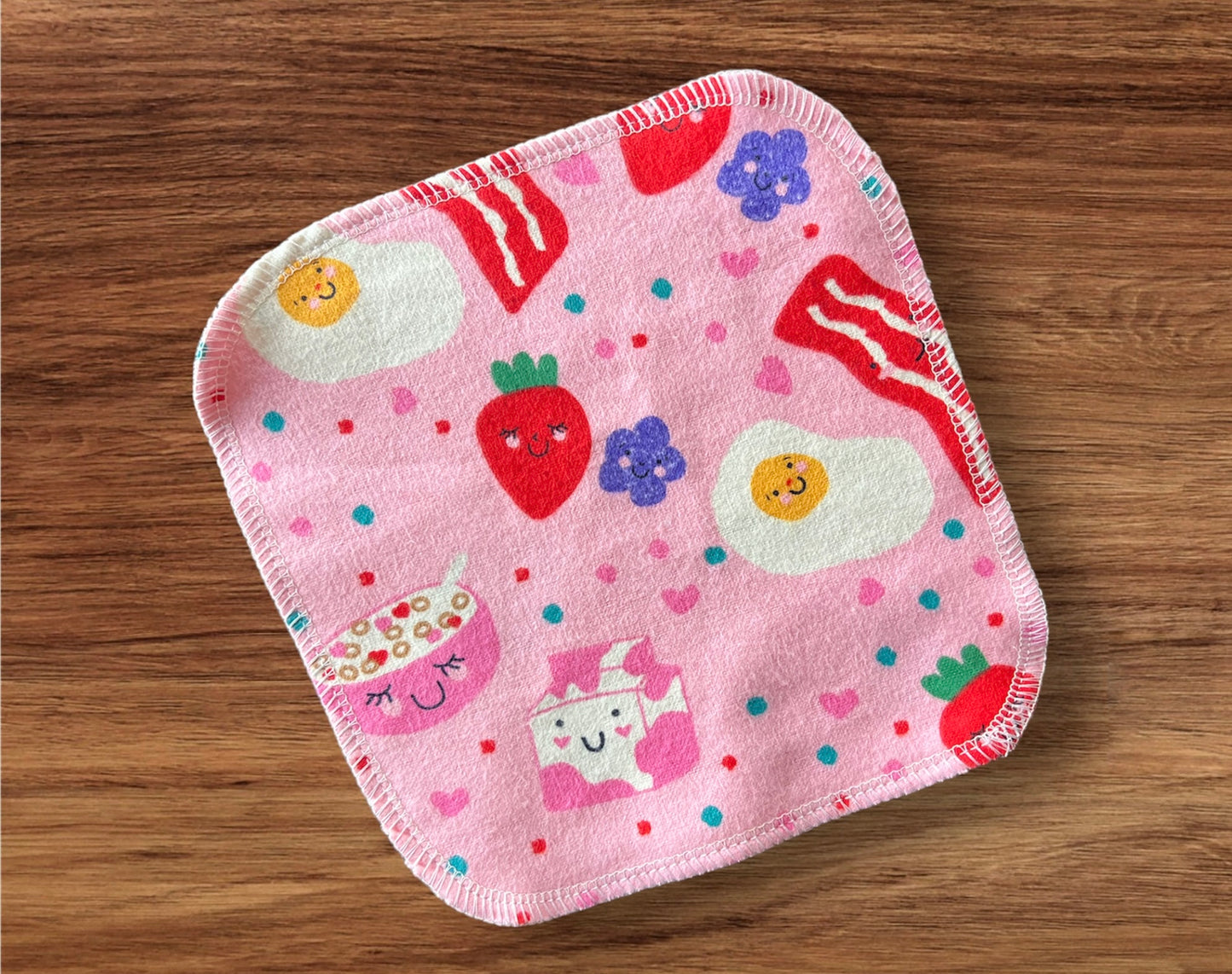 Breakfast Foods 1ply flannel cloth wipes