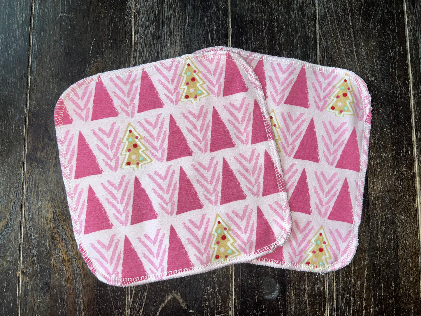 Set of Pink Christmas 8x8 2ply flannel cloth wipes