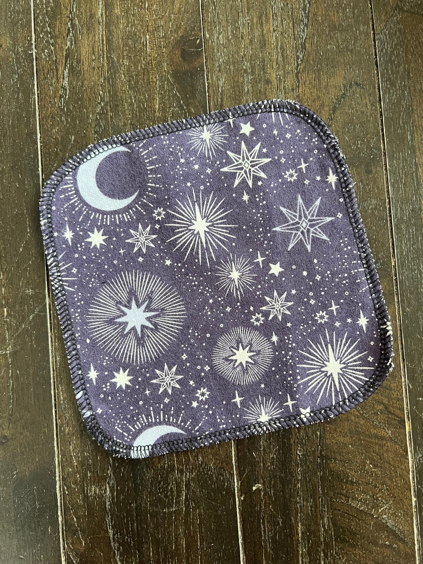 Moon & Stars on Purple 1ply flannel cloth wipes