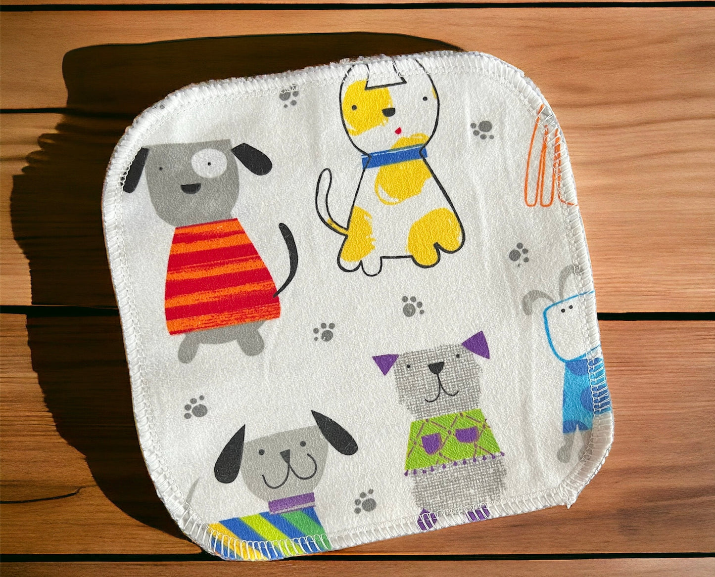 Colorful Pups 2ply flannel cloth wipes