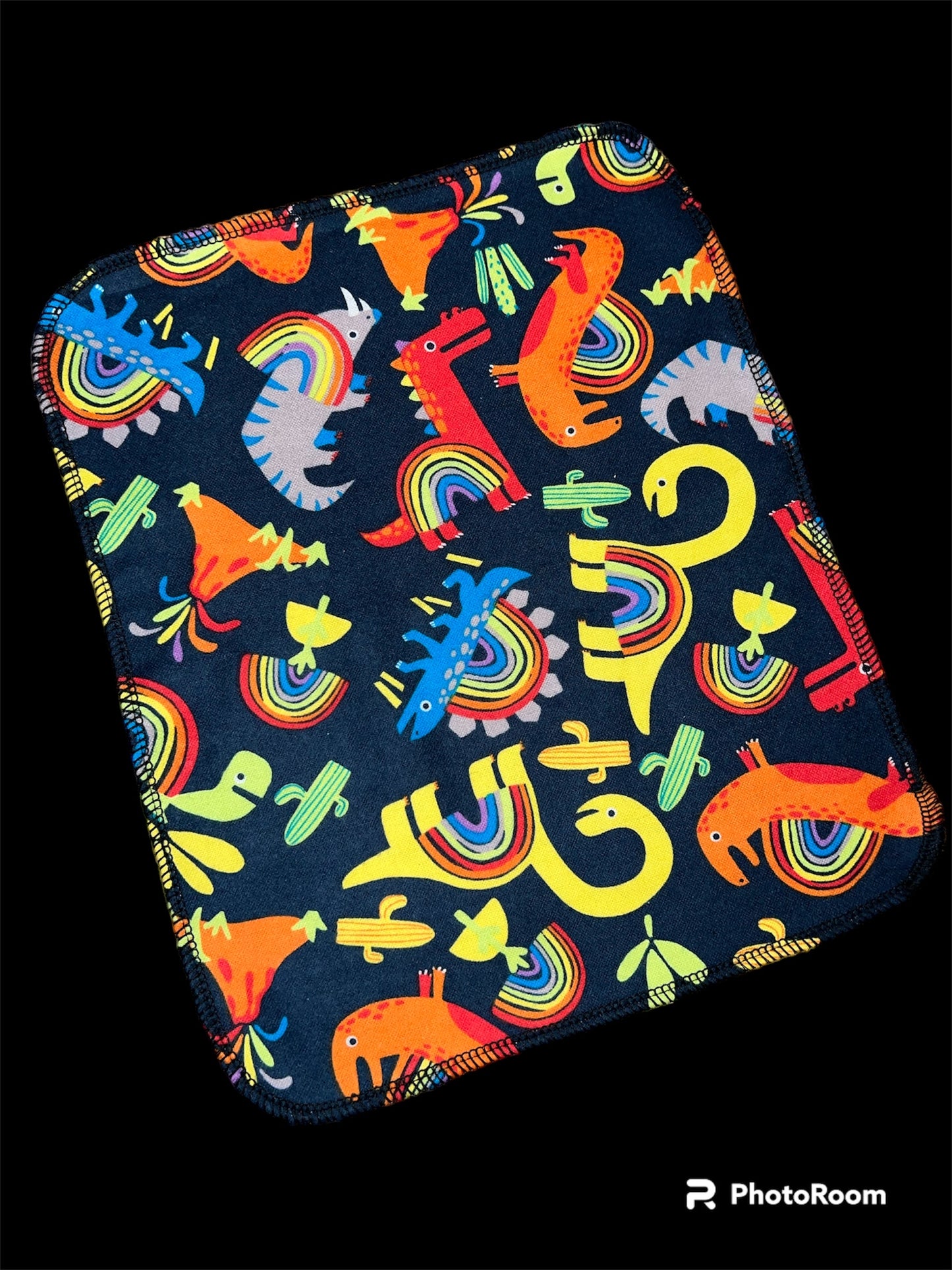 Rainbow Dinosaur 1ply flannel reusable paper towels
