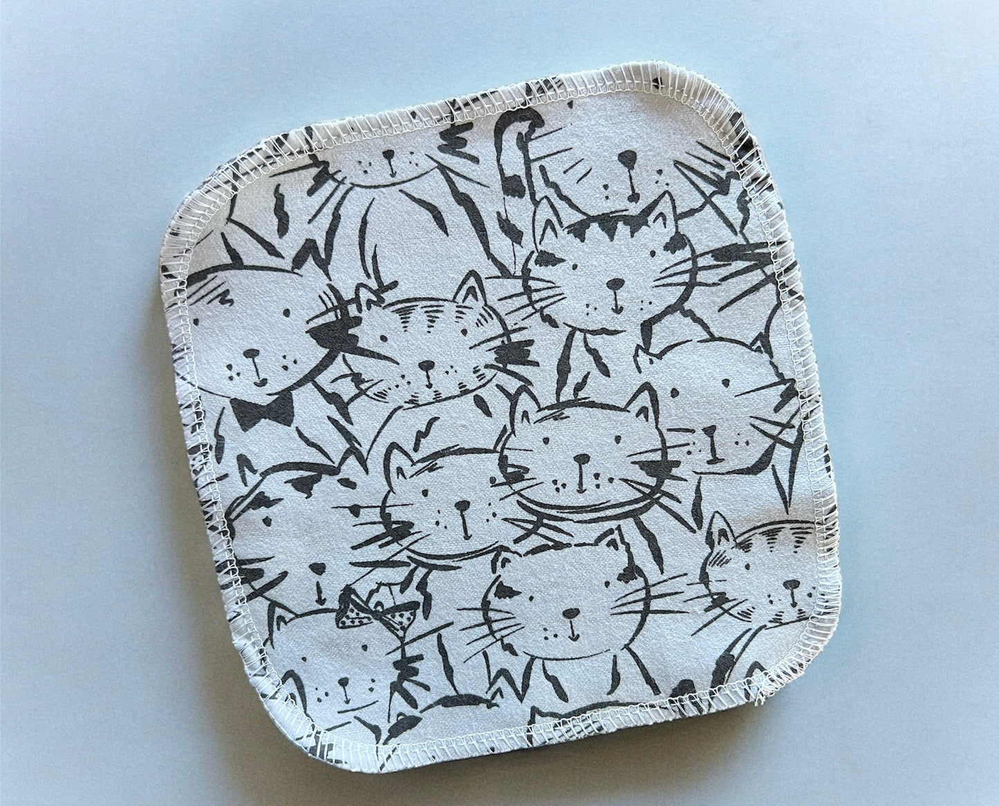 Sketched Cats 1ply flannel cloth wipes