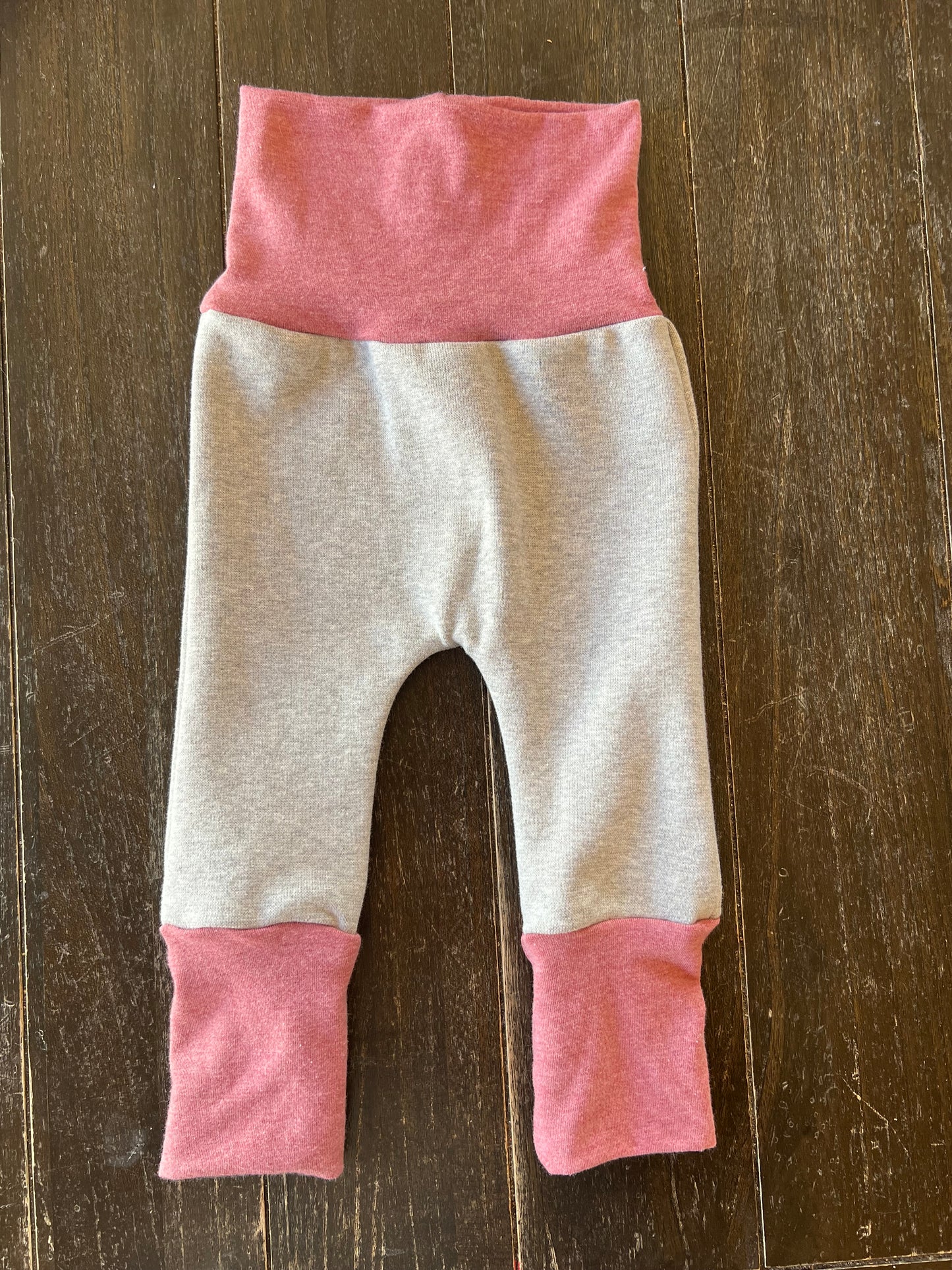 Heather Grey & Rose Pink nb-3m squshiloones grow with me pants