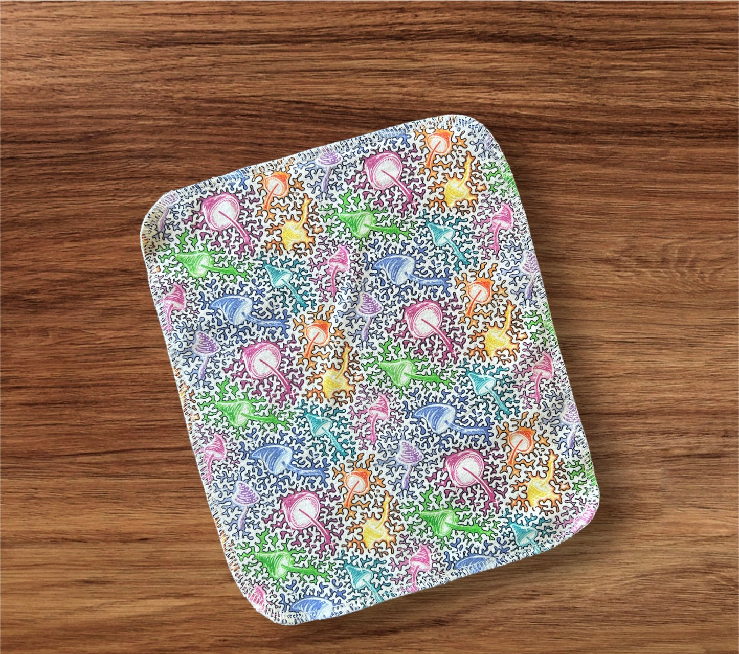 Bright Mushrooms 2ply flannel reusable paper towels
