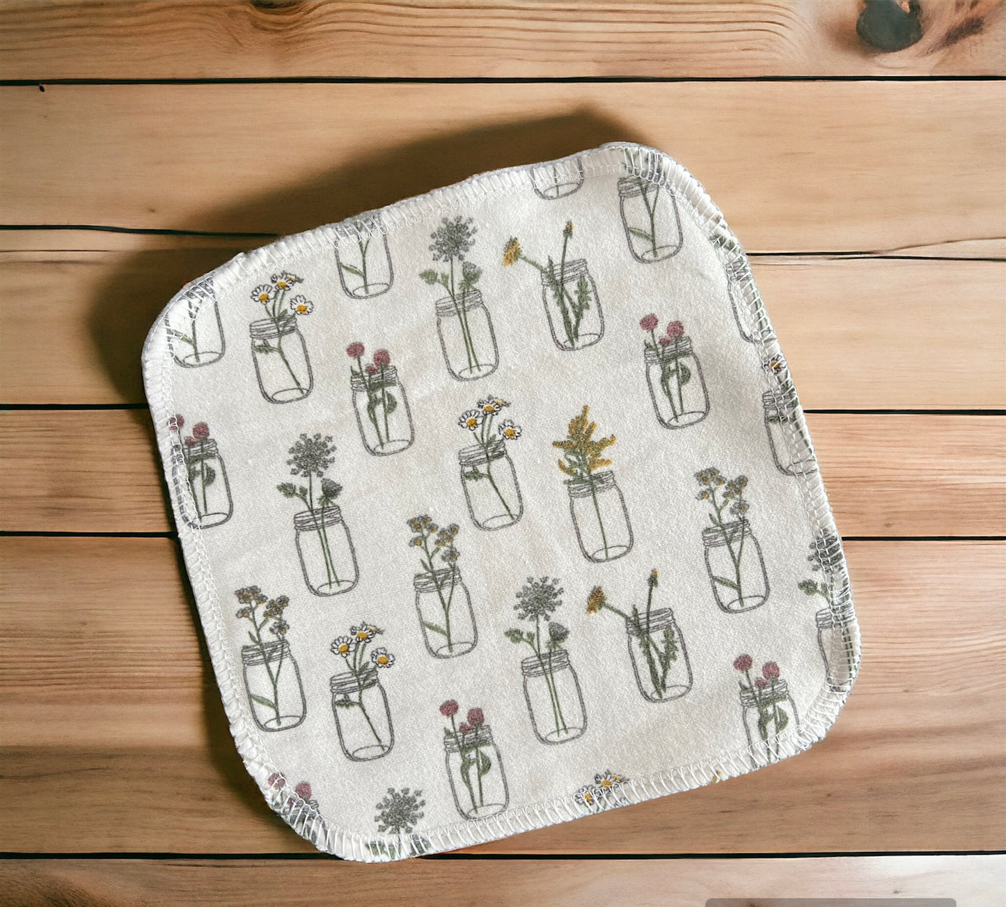 Wildflowers in Jars 7x7 2ply flannel cloth wipes