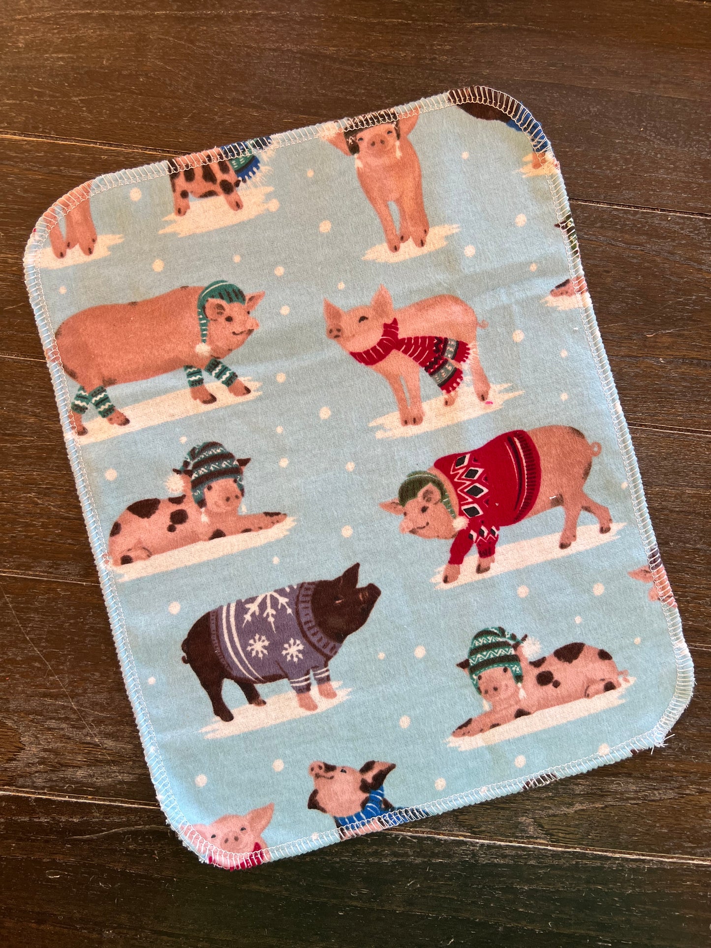 Winter Pigs 1ply flannel reuseable paper towels