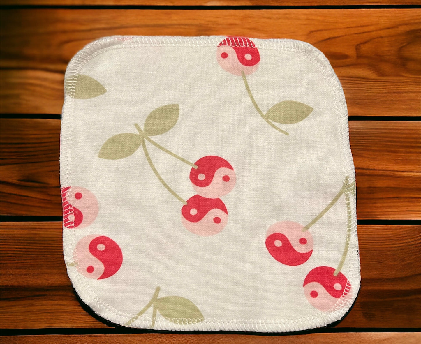 Yin Yang Cherries 2 ply flannel cloth wipes