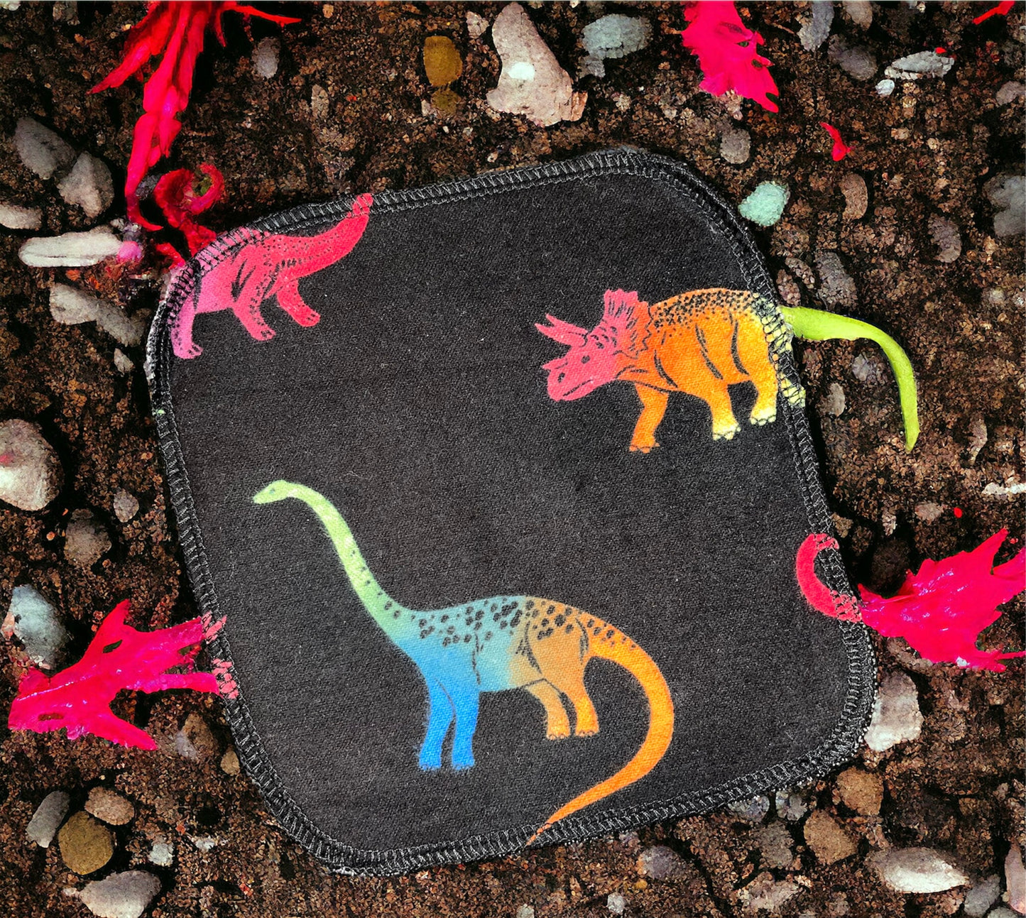 Ombre Rainbow Dinosaur 1ply flannel cloth wipes