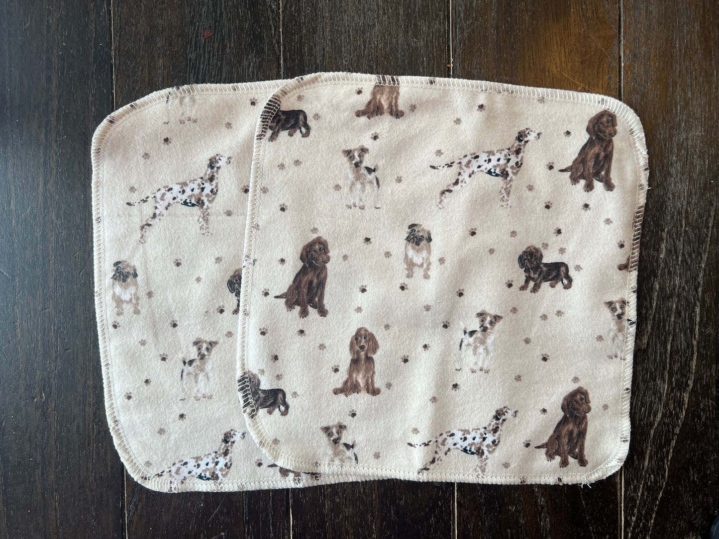 Set of Dogs on Tan on Blue 9x9 2ply flannel cloth wipes