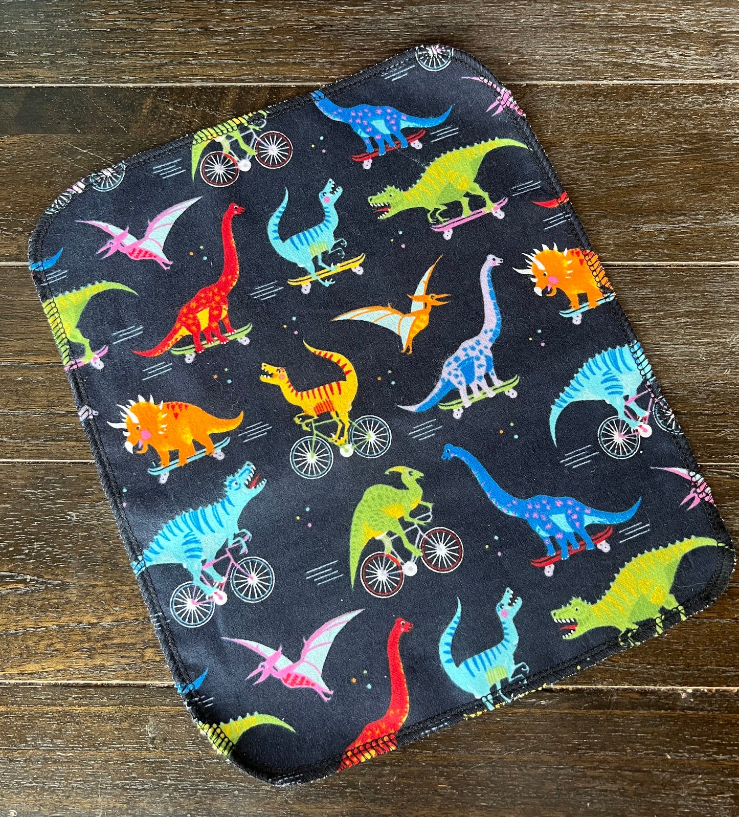 Dinos on Bikes & Skateboards 1ply flannel reusable paper towel
