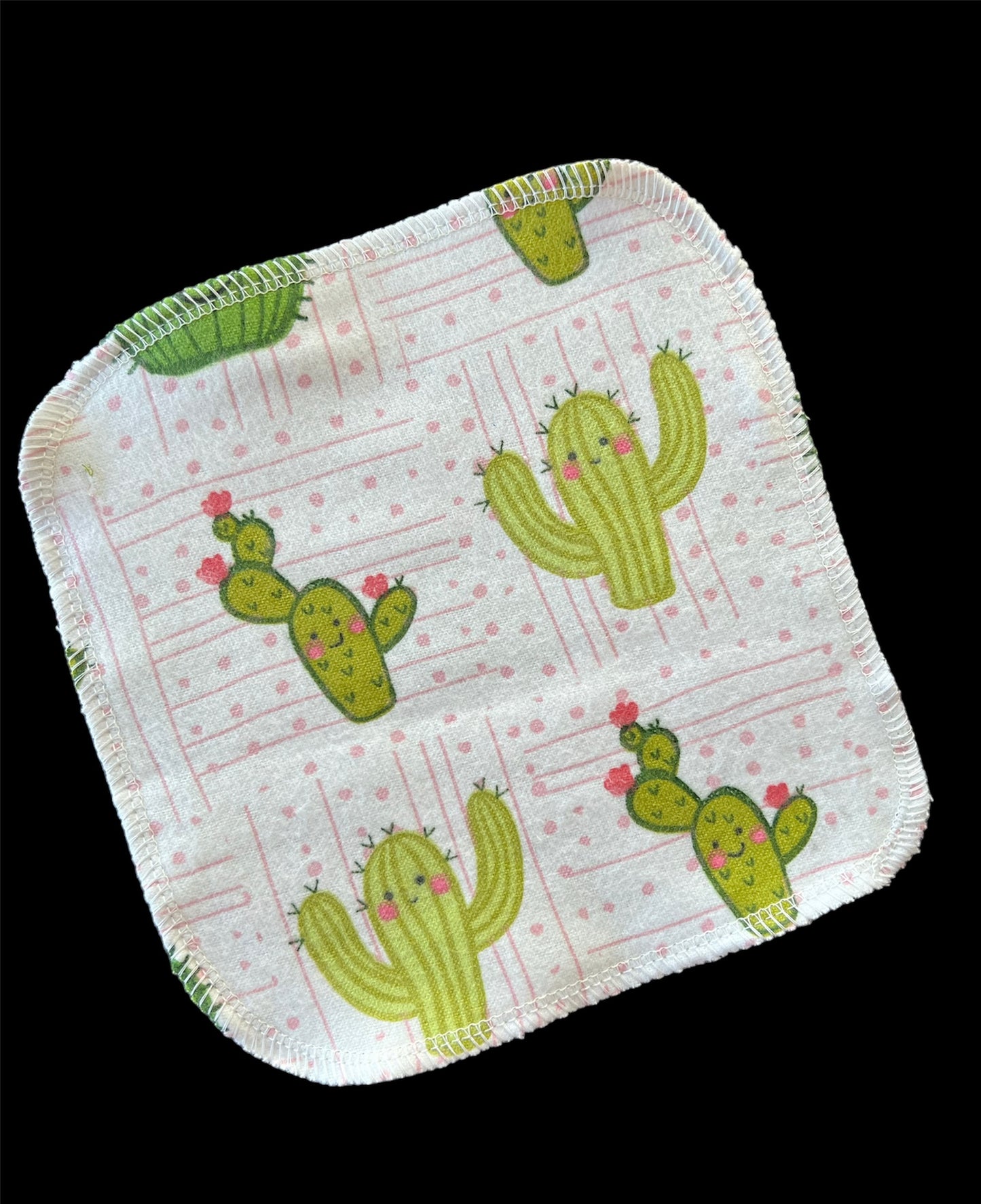 Happy Cactus 1ply flannel reusable cloth wipes