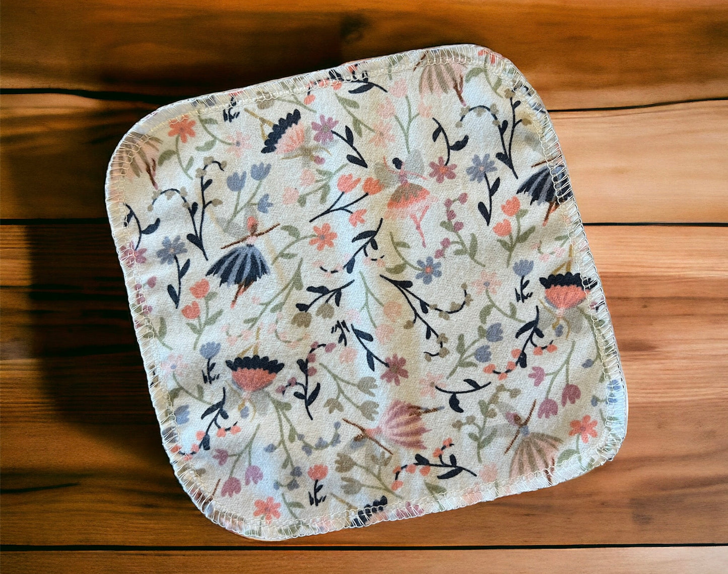 Floral Fairy 1ply flannel cloth wipes