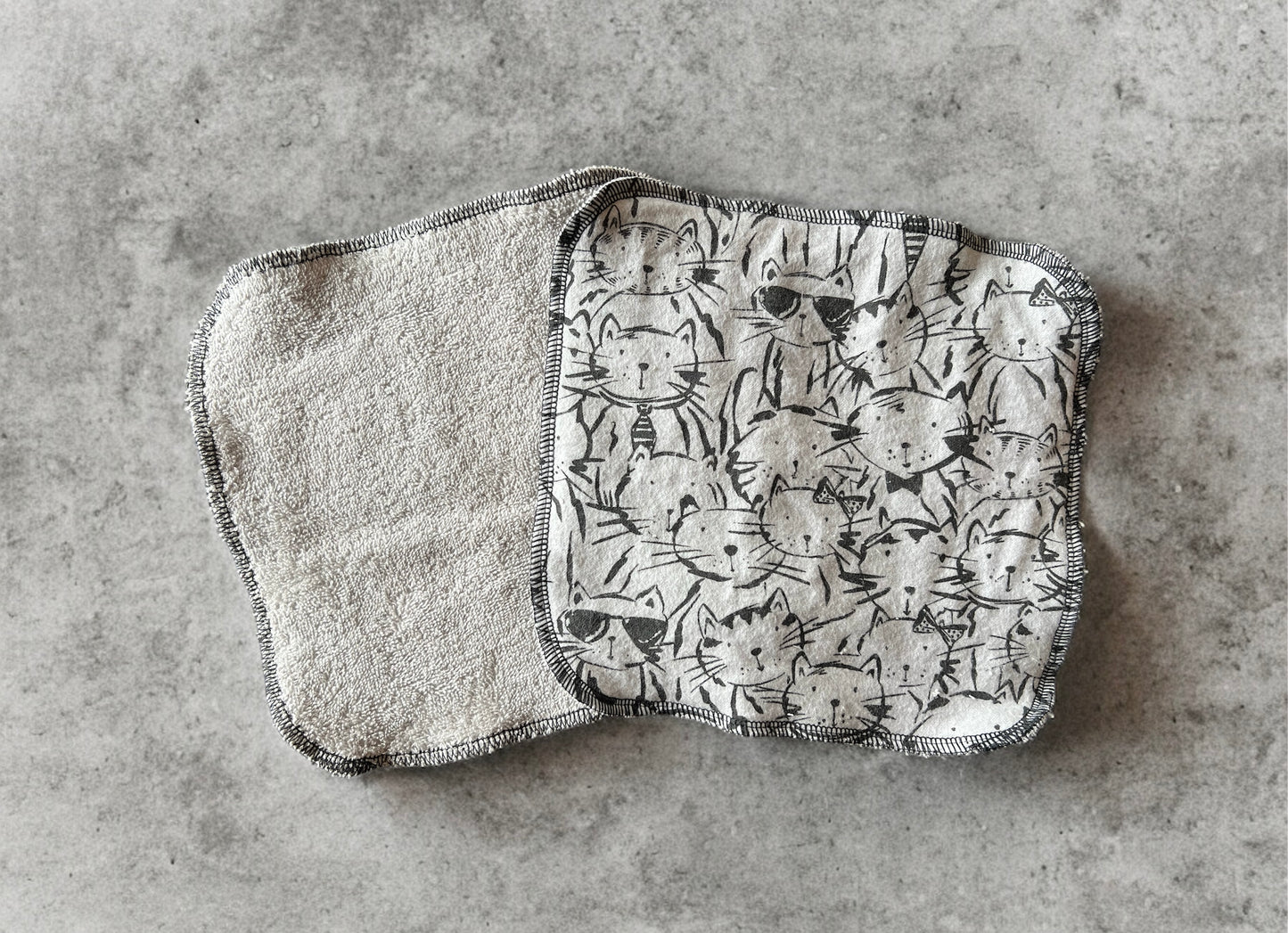 Sketched Kitty 2ply Terry flannel Washcloth