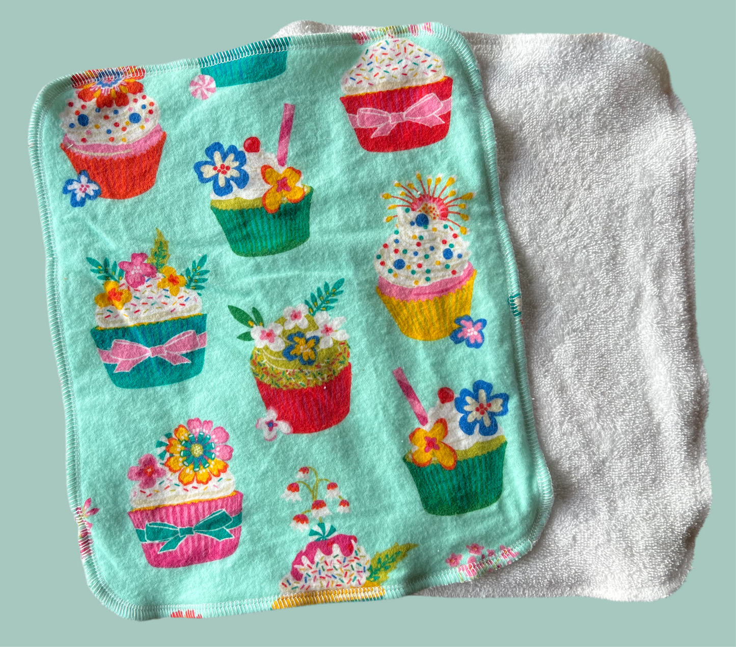 Fancy Cupcakes 2ply Flannel Terry towels
