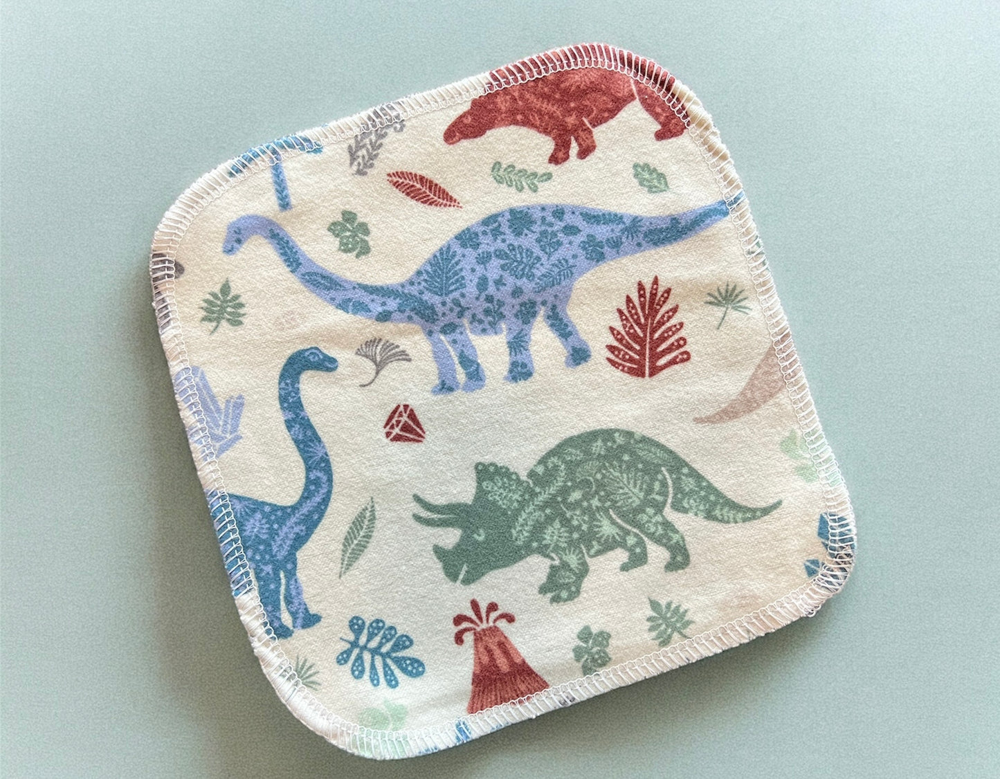 Dinosaurs & Crystals 1ply flannel cloth wipes
