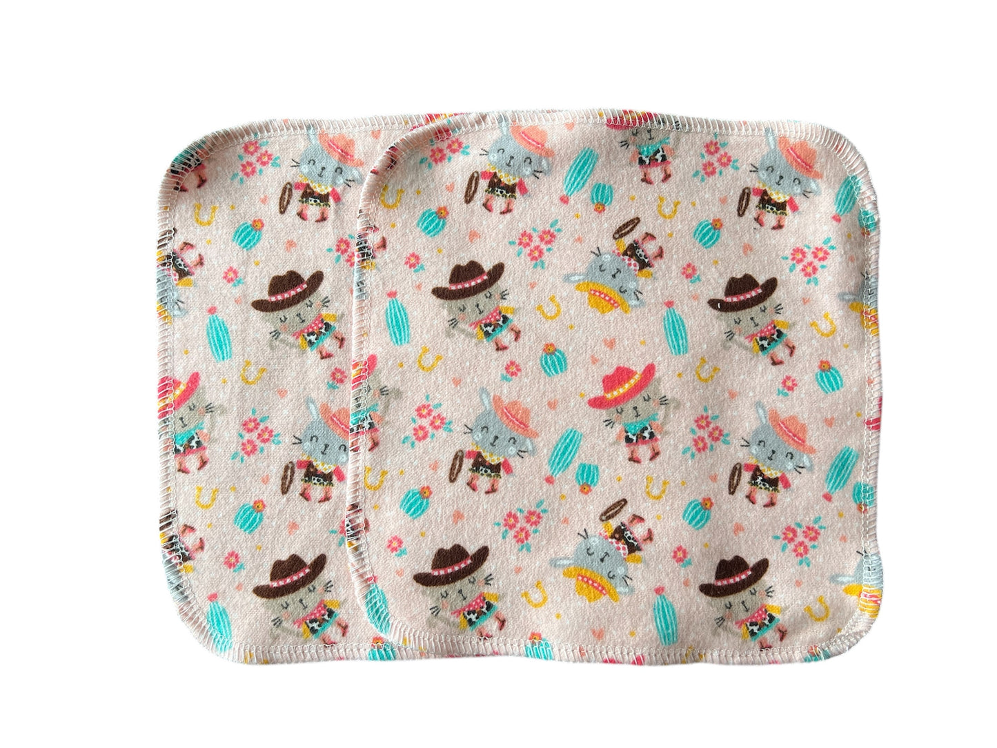 Set of 2 Cowgirl 8x8 2ply flannel cloth wipes