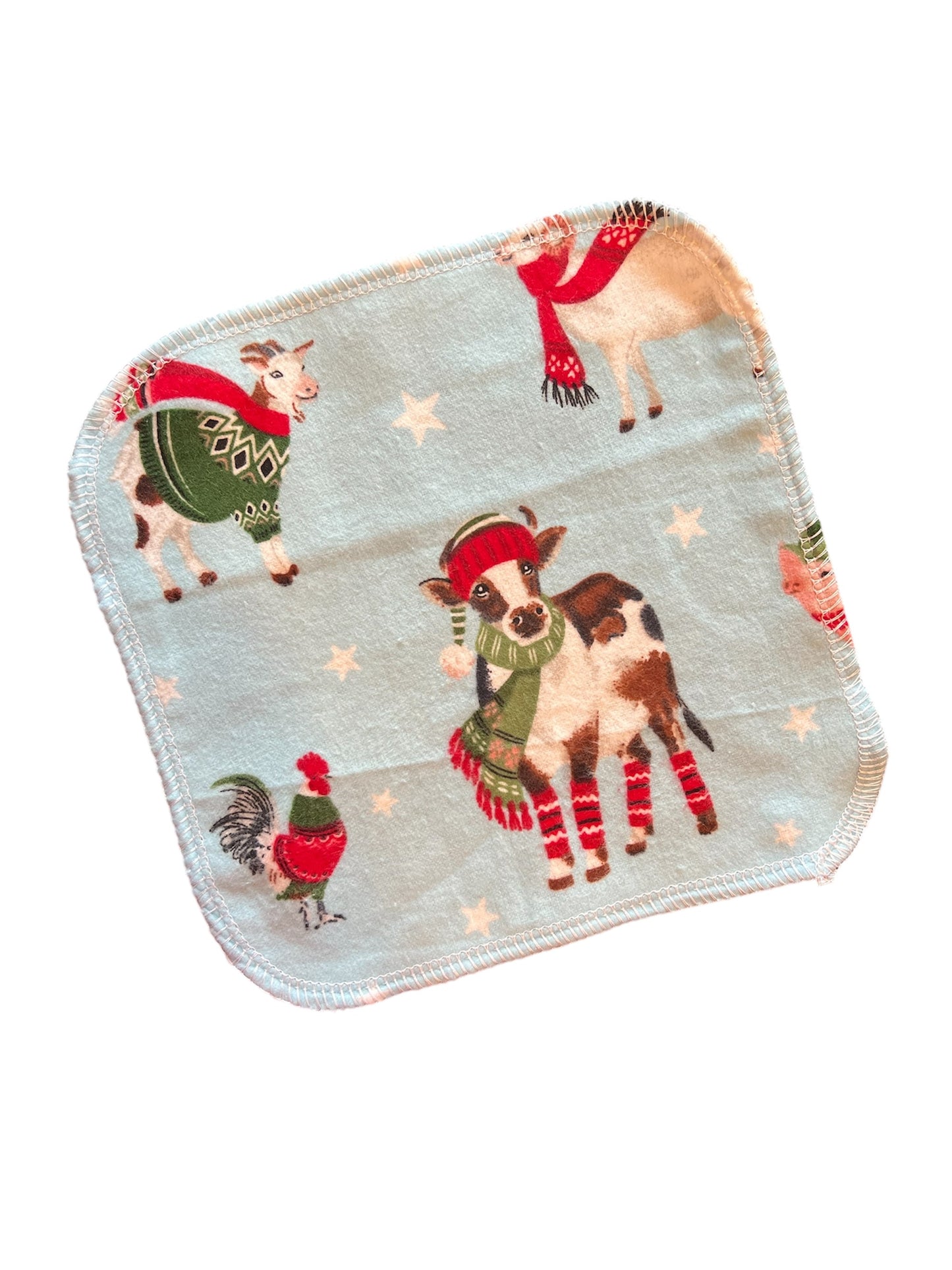 Discount Christmas on the Farm 1ply flannel cloth wipes