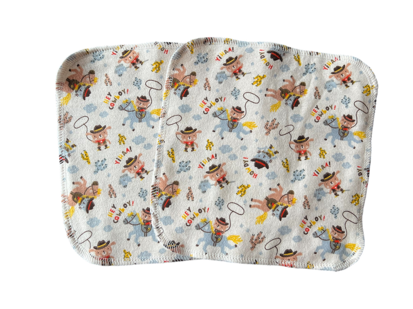 Set of 2 Cowboy 8x8 2ply flannel cloth wipes