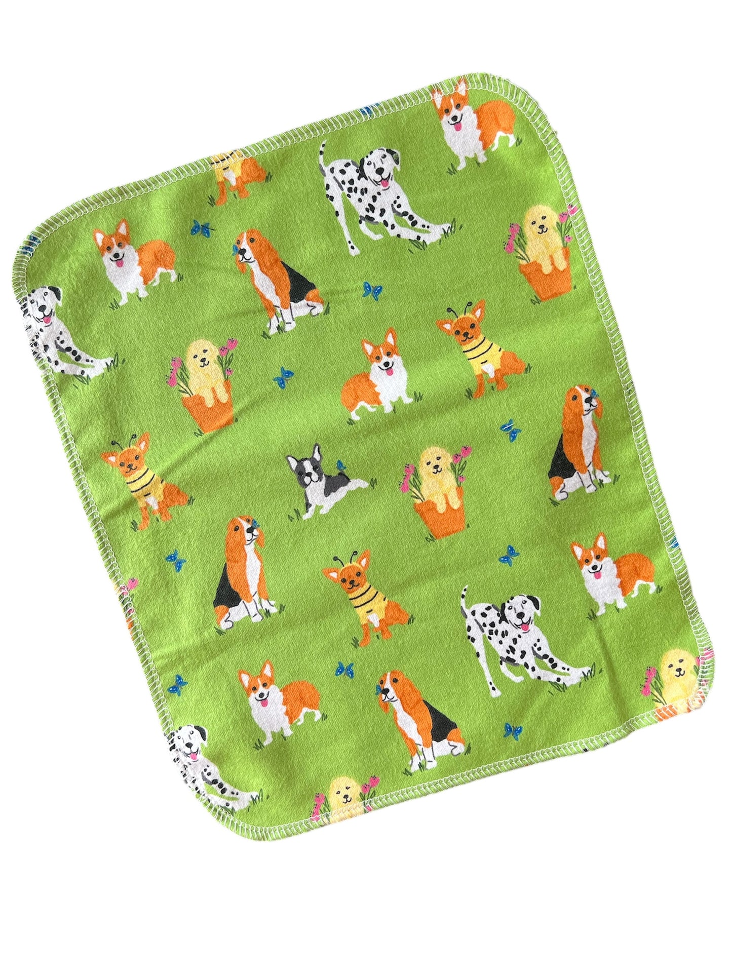 Spring Dogs on Green 1ply flannel reuseable paper towels