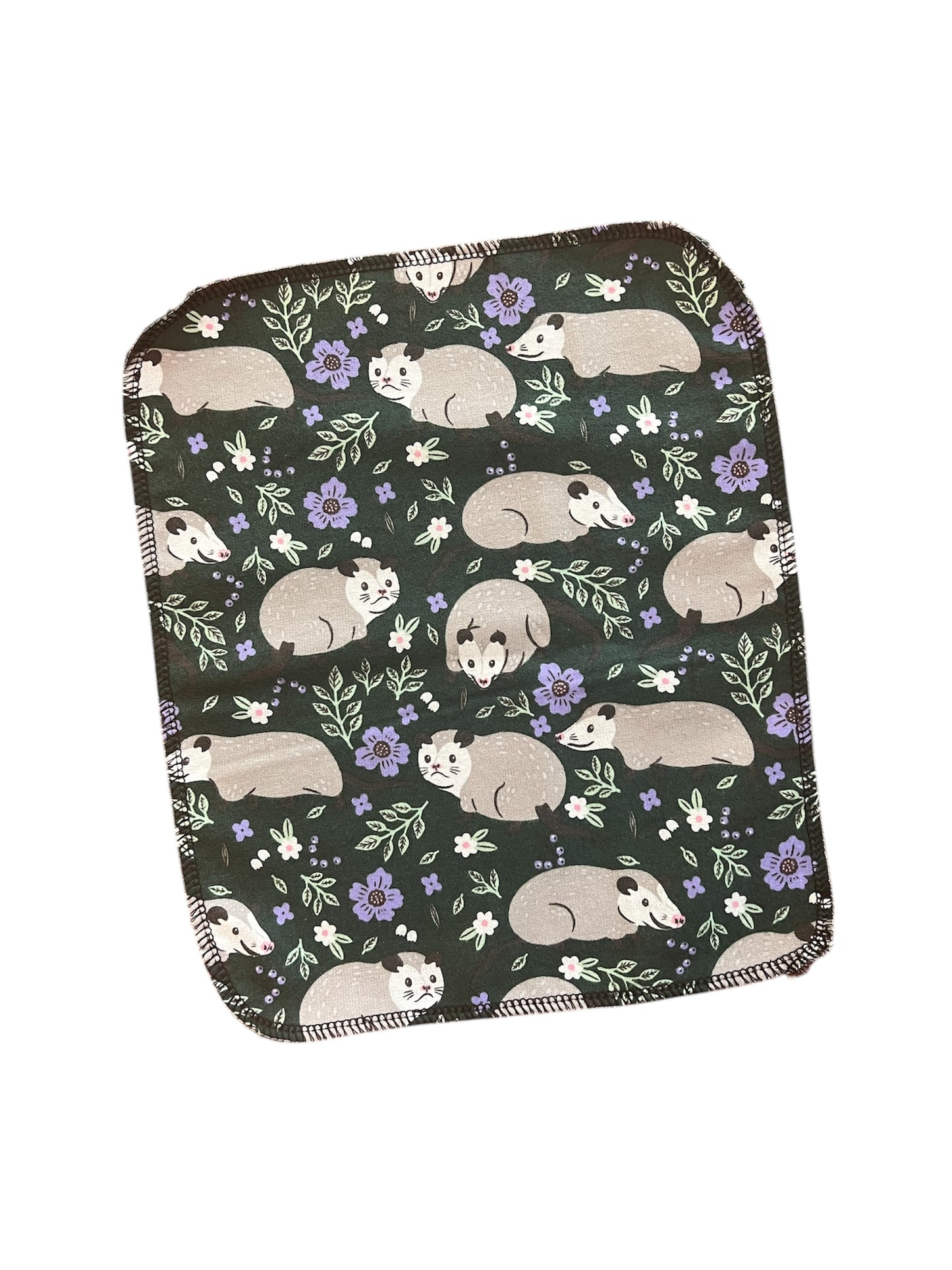 Floral Opossom 1ply flannel reusable paper towels