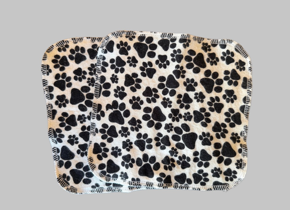 Set of 2 Paw Prints 9x9 2ply flannel cloth wipes