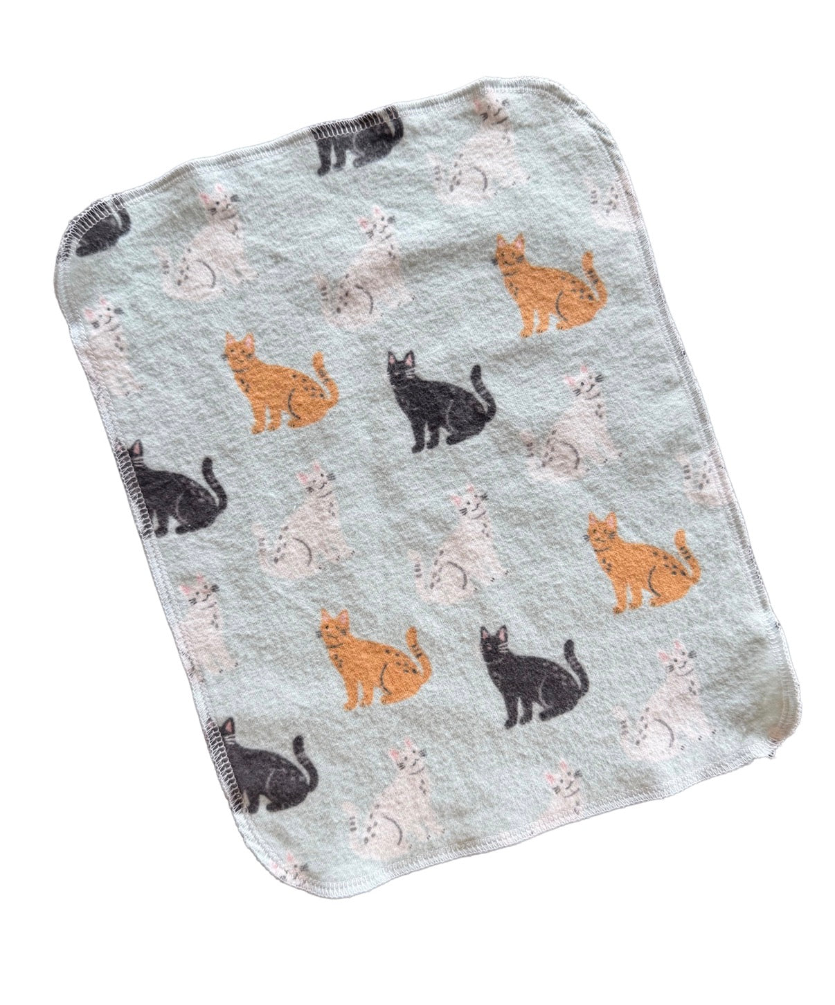 Cats on Light Blue 1ply flannel paperless towels