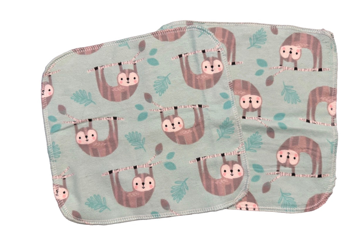Cute Sloths 9x9 2ply flannel cloth wipes