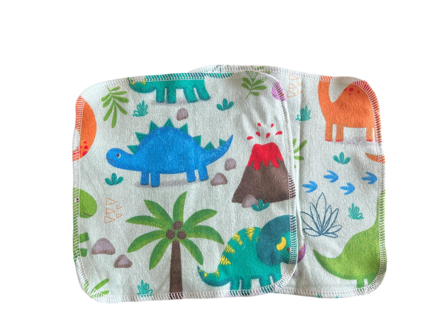 Set of 2 Baby Dinos 8x8 2ply flannel cloth wipes