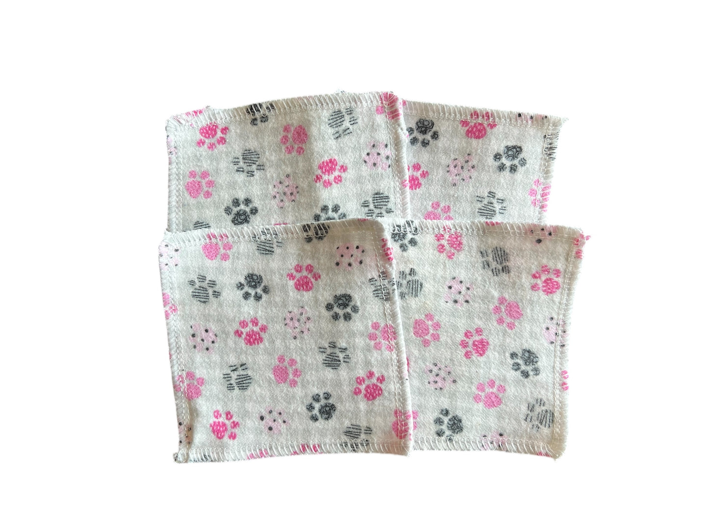 Set of 4 Paw Prints 2ply flannel mini wipes / Face scrubbies