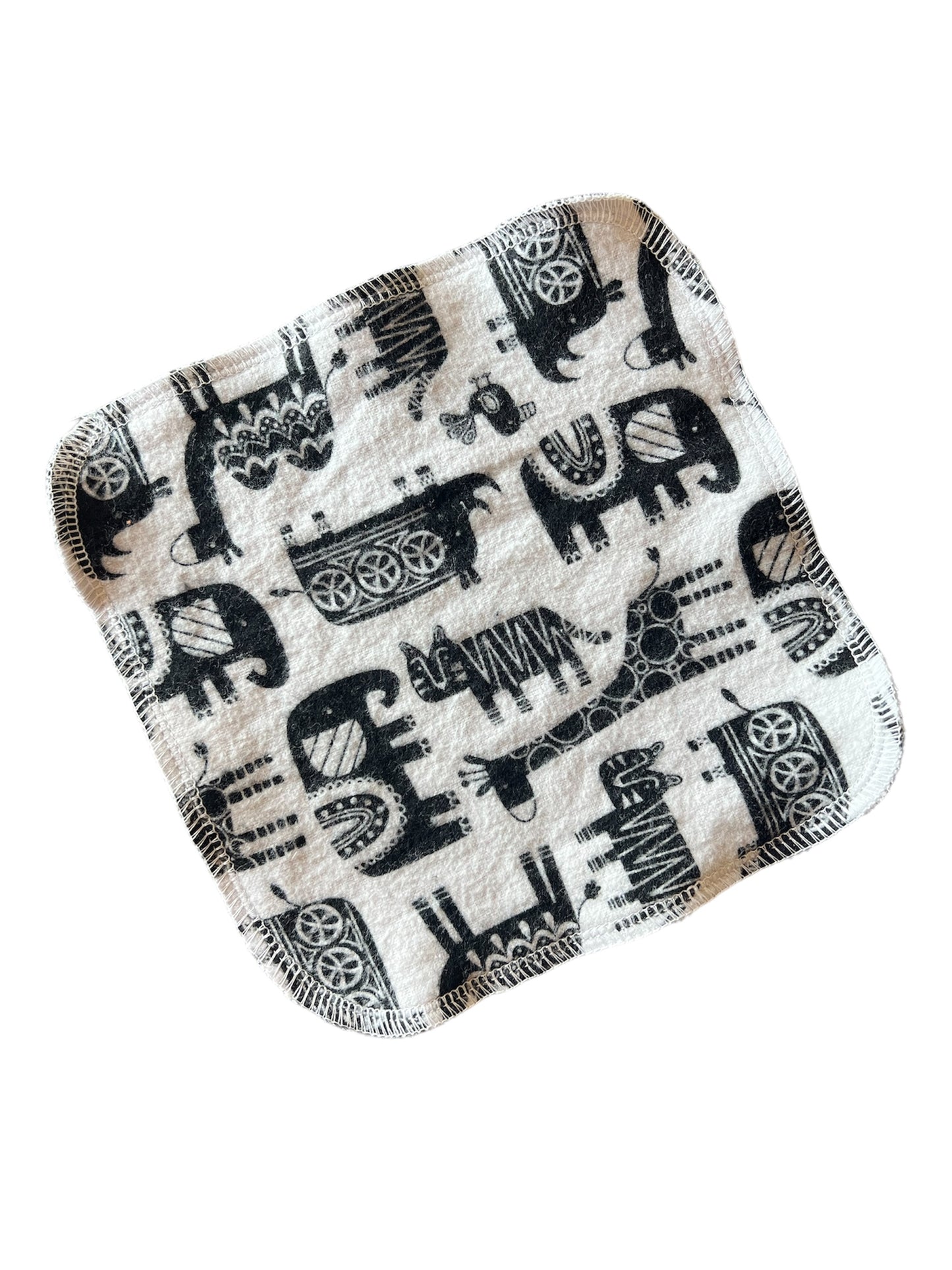 Black & White Animals 2ply flannel cloth wipes