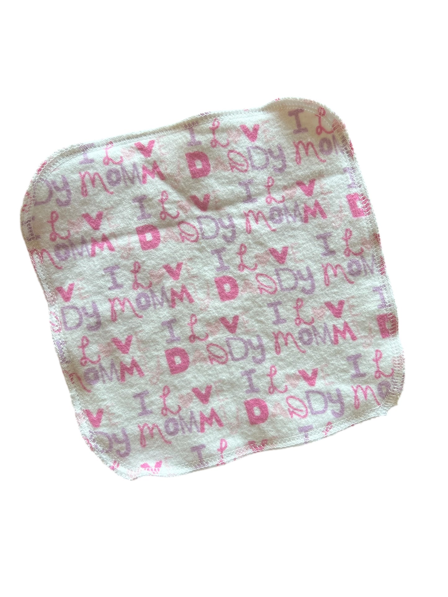 I love Mommy & Daddy Pink & Purple 2ply flannel cloth wipes
