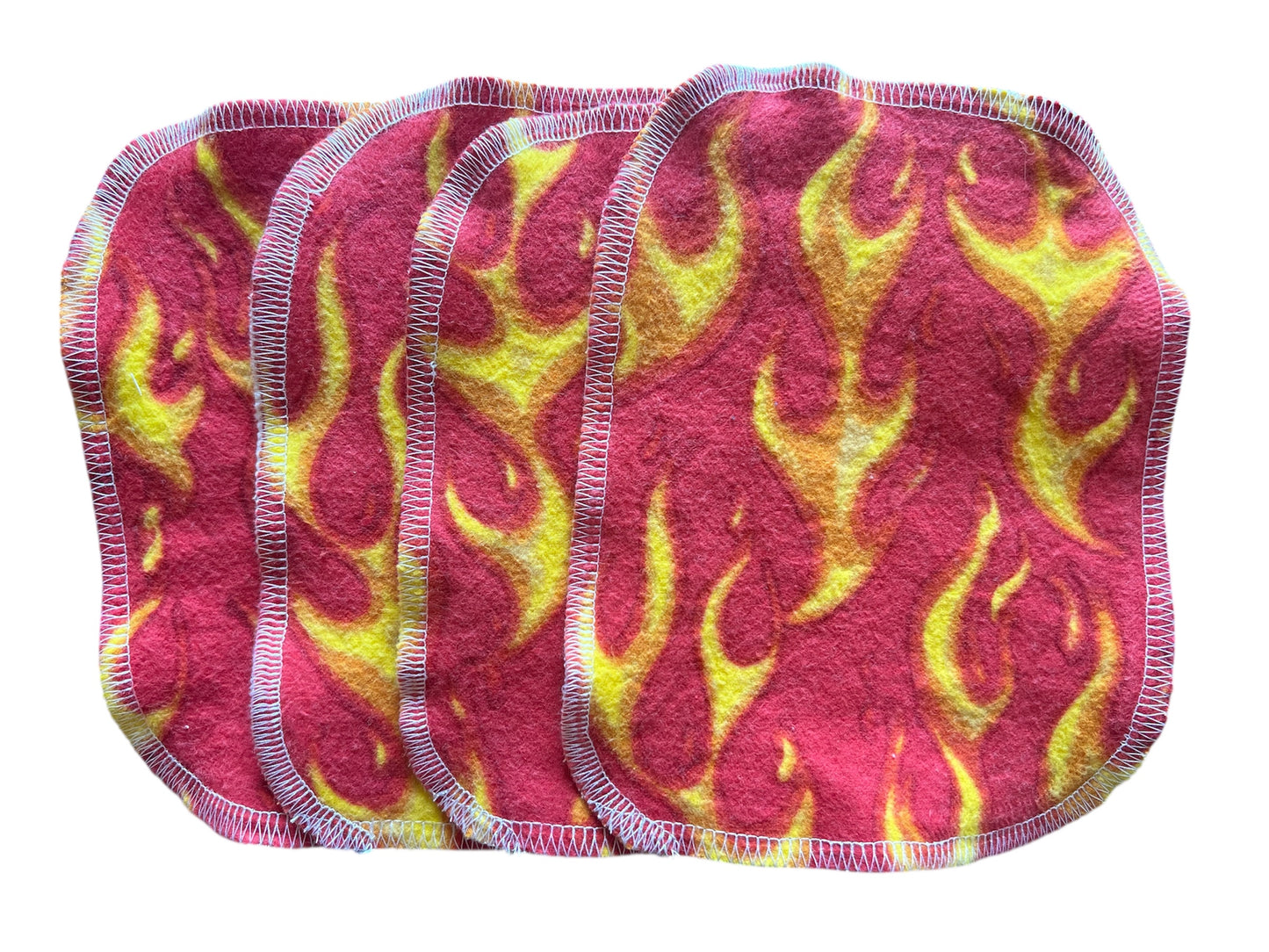 Set of 4 4x5 Flames 2ply flannel wipes / Face scrubbies