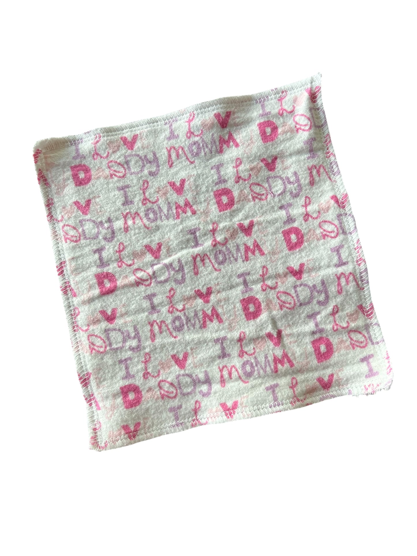 I Love Daddy & Mommy Pink/Purple 2ply flannel cloth wipes