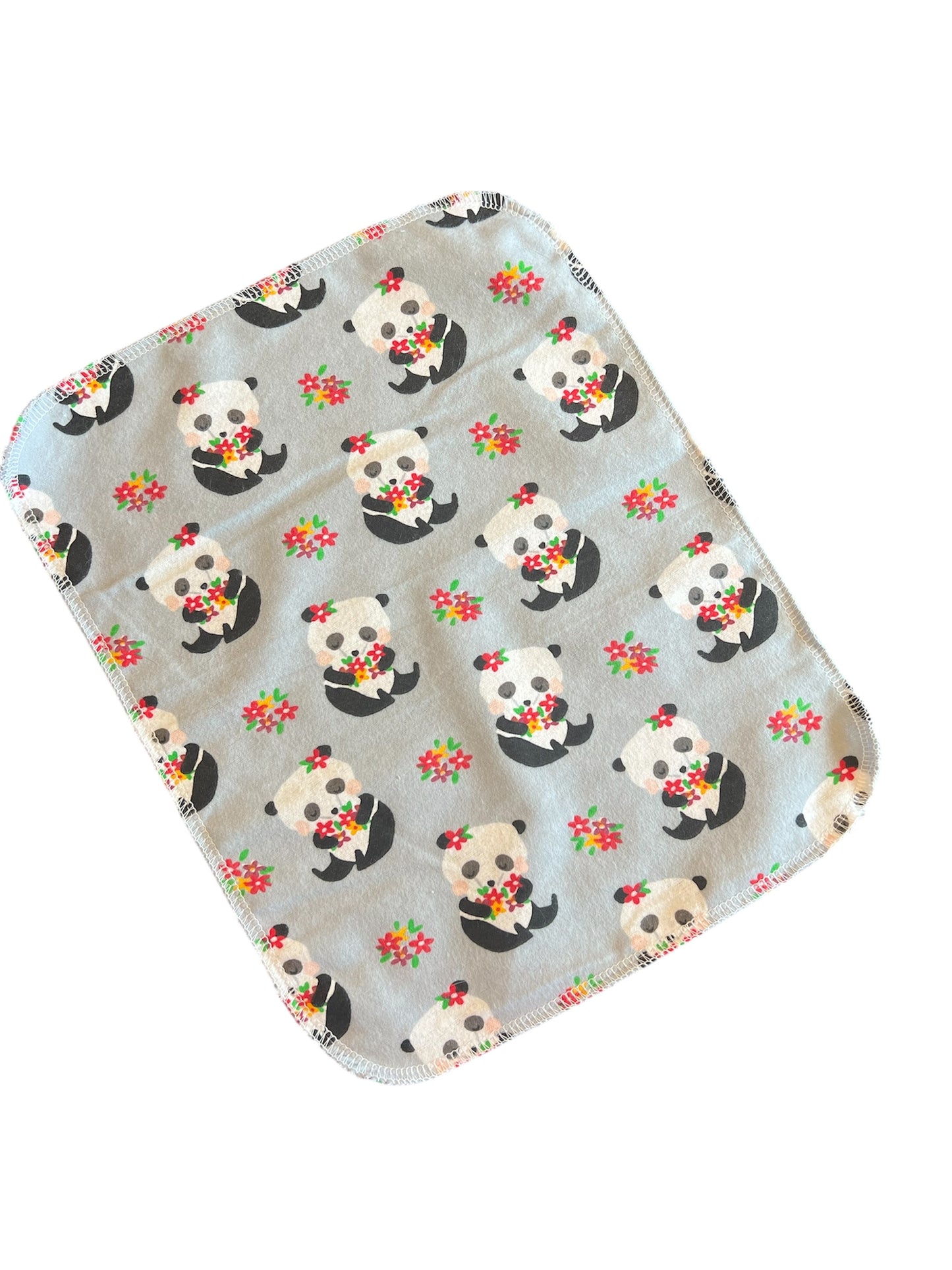 Floral Pandas 1ply flannel reusable paper towel
