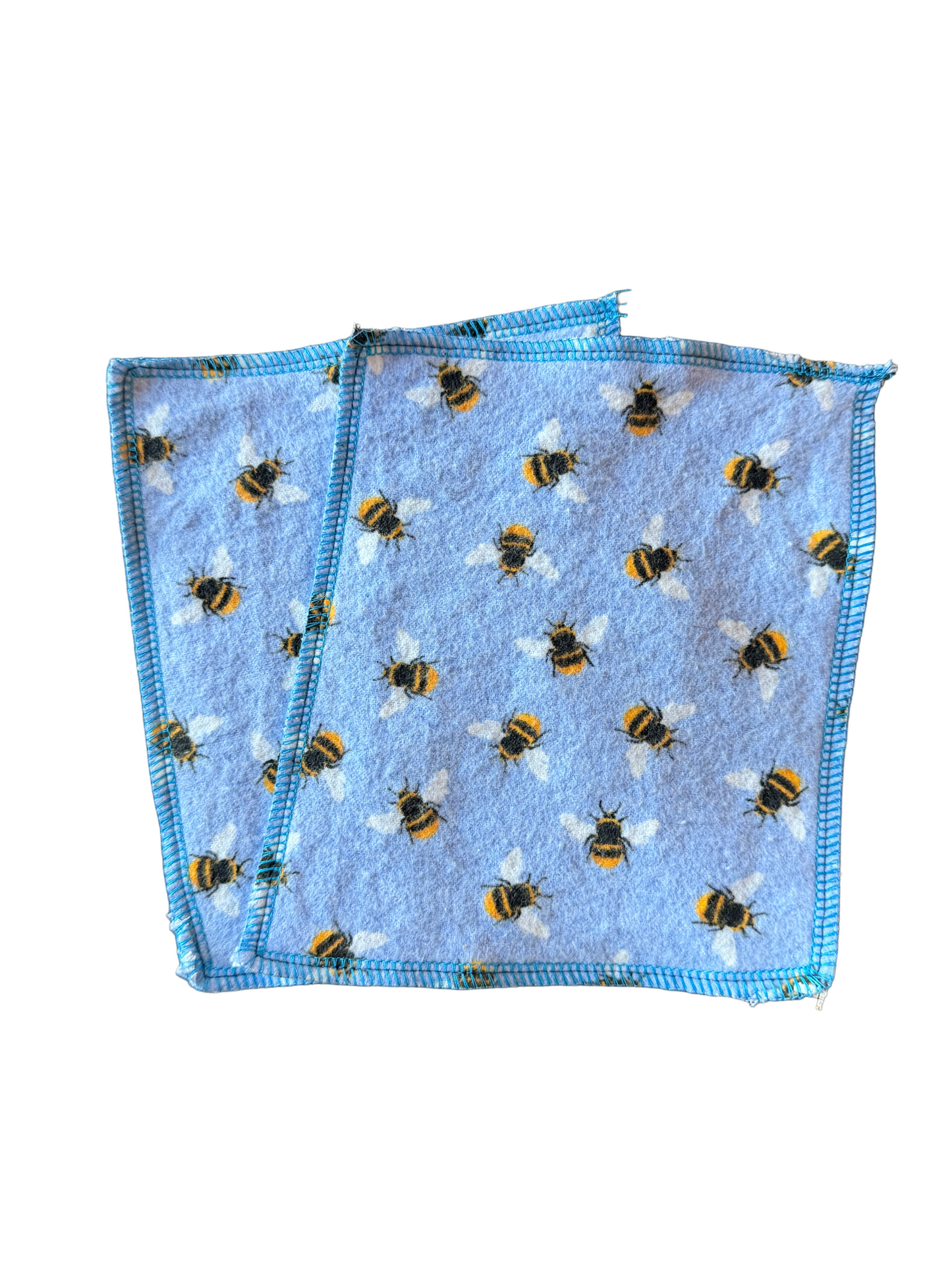 Set of 2 Bees on Blue 6x7 2ply flannel cloth wipes