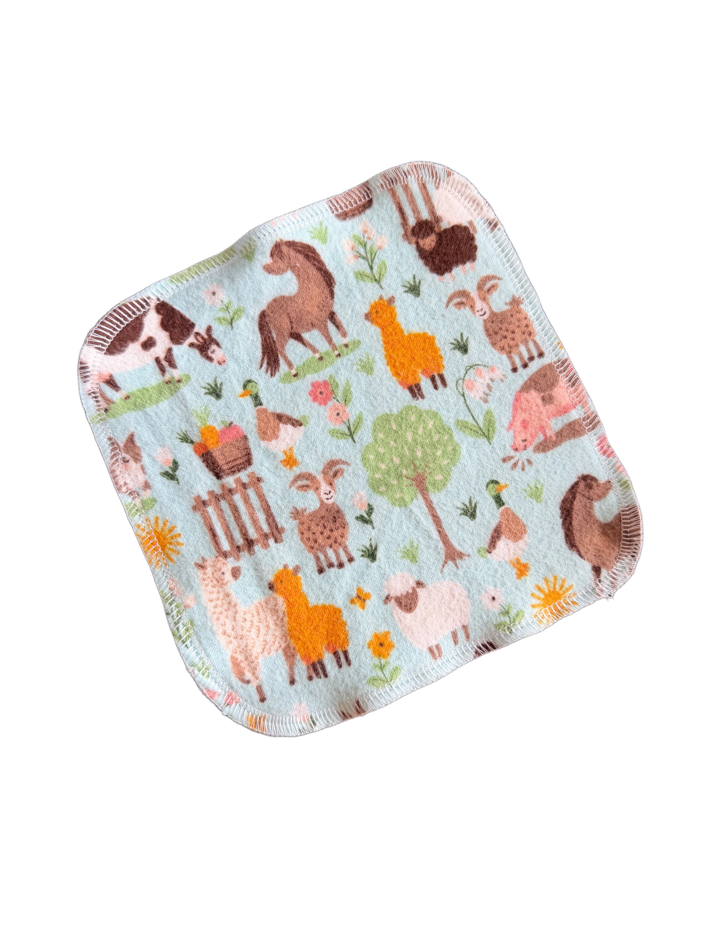Cute Farm on Blue 2ply flannel cloth wipes