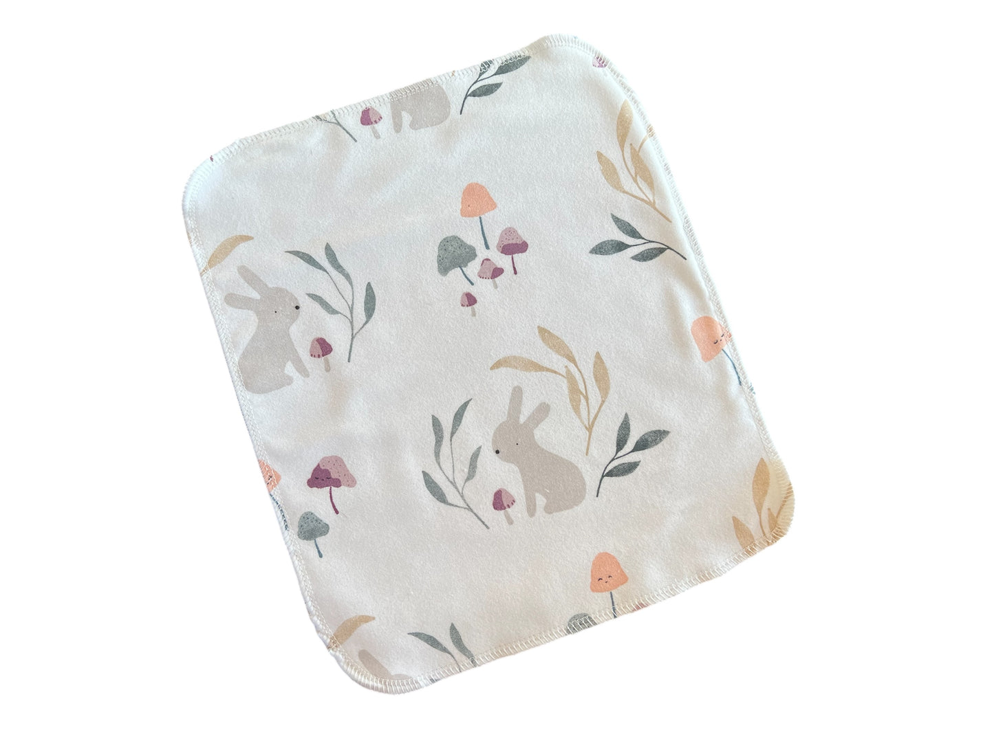 Bunnies & Mushrooms 1ply organic cotton flannel reusable paper towels