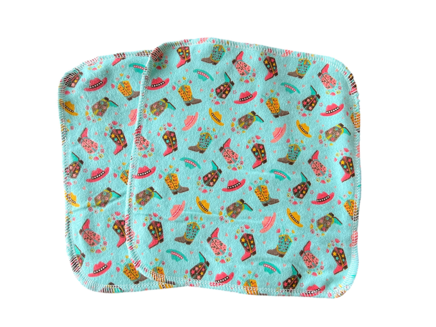 Set of 2 Cowgirl Boots 8x8 2ply flannel cloth wipes