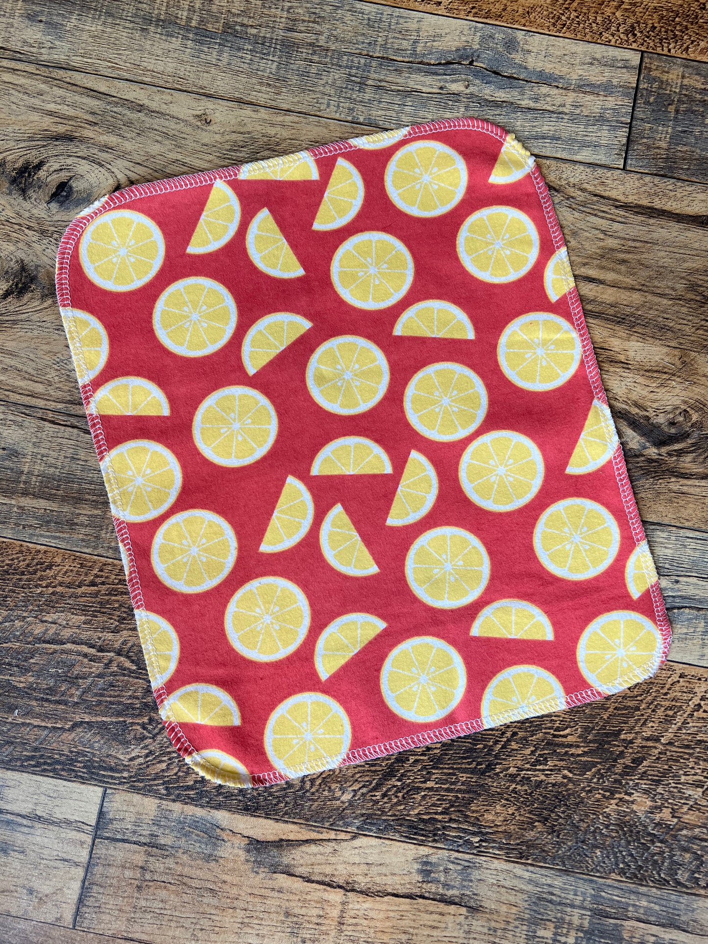 Lemon Slices on Pink 1ply flannel reusable paper towels
