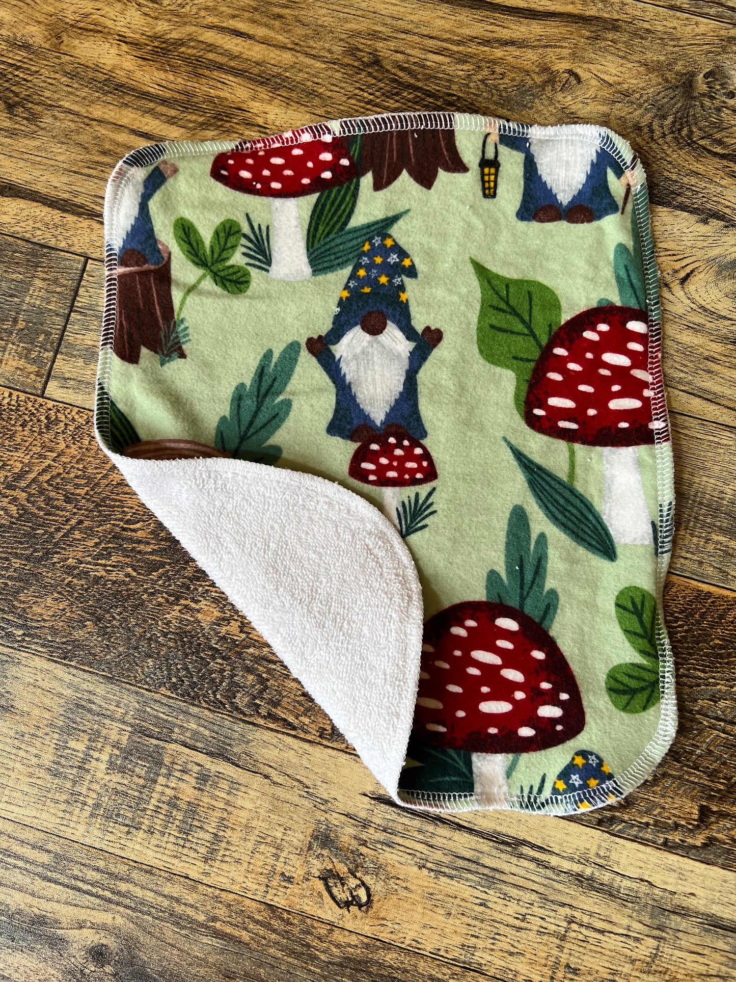 Wizard Gnomes w/ mushrooms 2ply Terry / Flannel reusable paper towel washcloth